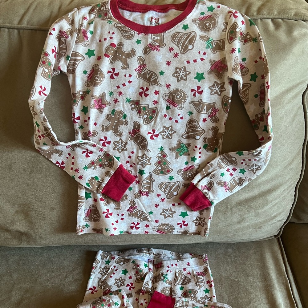 PJ Place Kids Christmas Pajama Set with Gingerbread and Candy Cane Print
